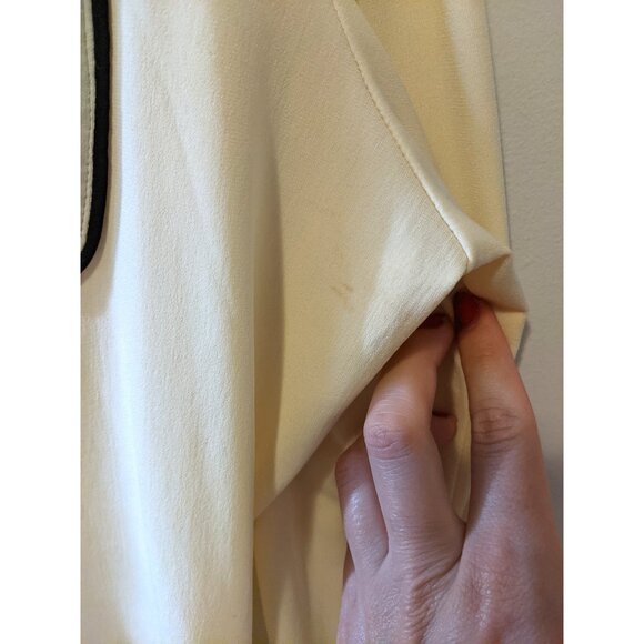 Vintage Pastel Yellow Colour Block Blouse Contrast Retro Long Sleeve Office 14 - Picture 11 of 11